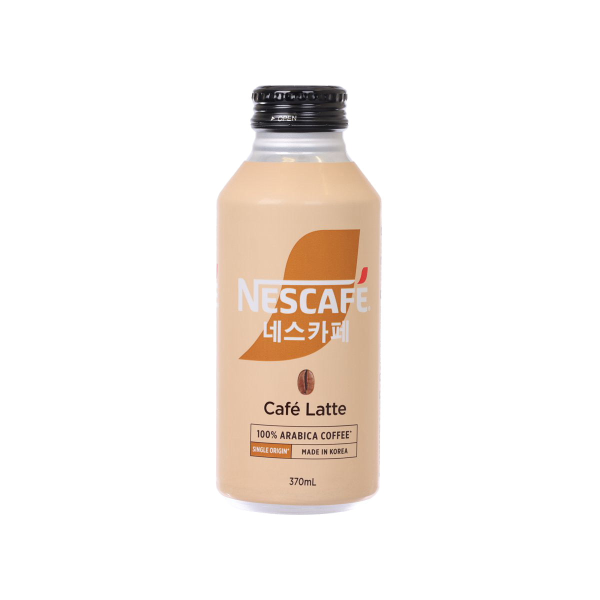 Coffee latte beverage bottle, 370 mL, front label with NESCAFE logo
