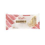 Bean curd shrimp roll snack package, clear bag with red striped branding