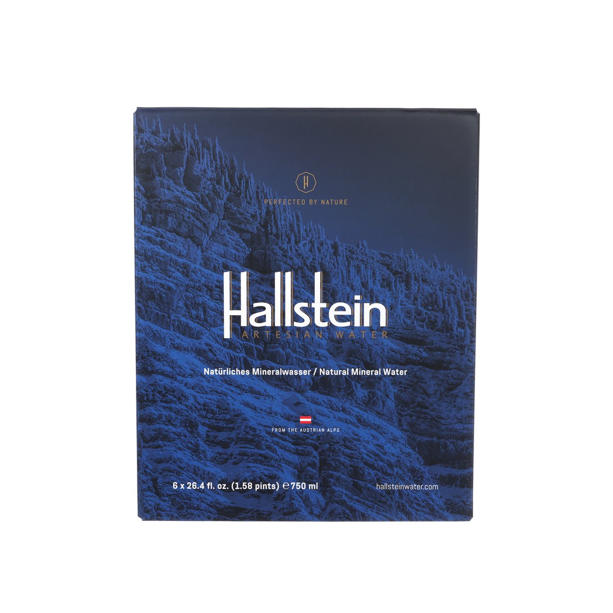 HALLSTEIN artesian mineral water case box, 6 x 750 mL bottles