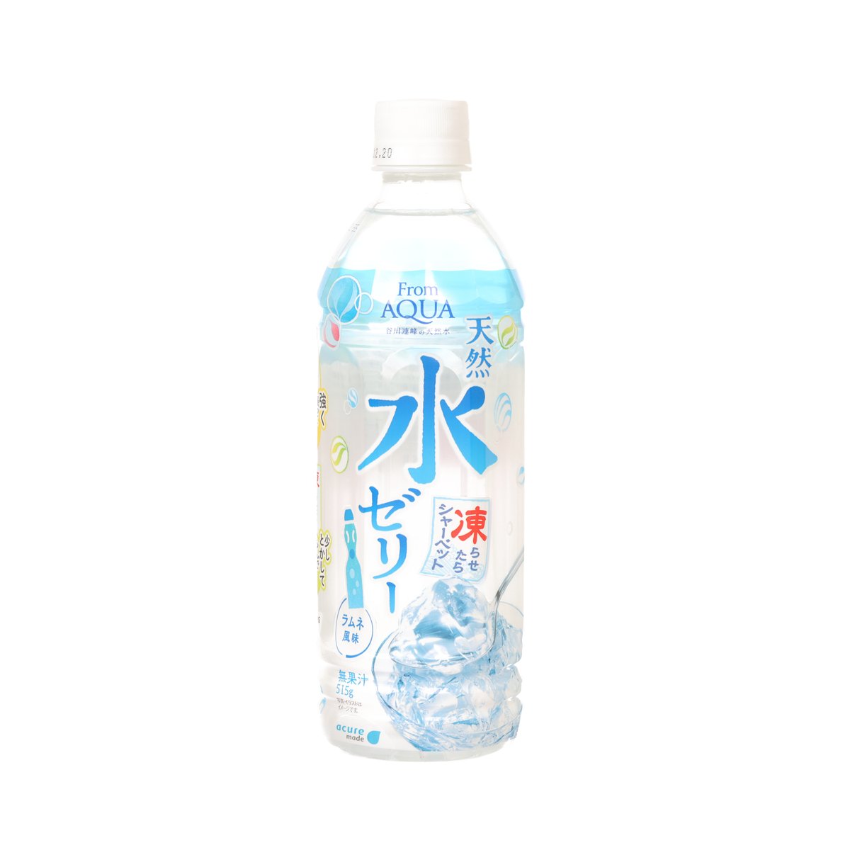 FROM AQUA water jelly drink bottle, Ramune flavor, front label, PET