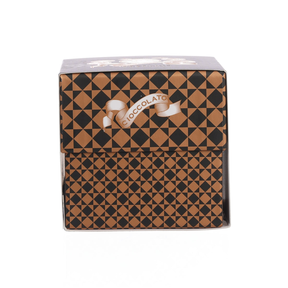 LA MOLINA dark hazelnut chocolate box side, brown and black diamond pattern