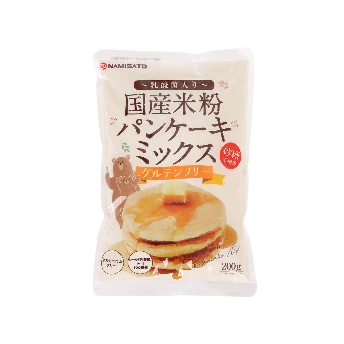 NAMISATO gluten-free pancake mix pouch, 200 g, no sugar added—front