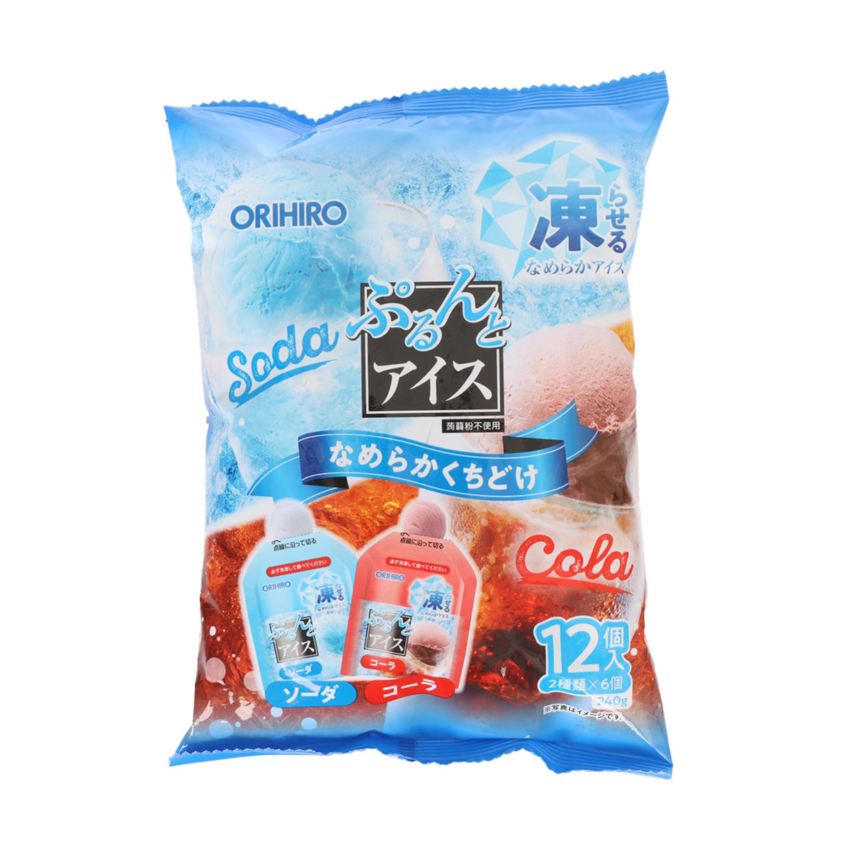 ORIHIRO freezing sherbet pouch in blue, Soda + Cola flavor with 12 sticks