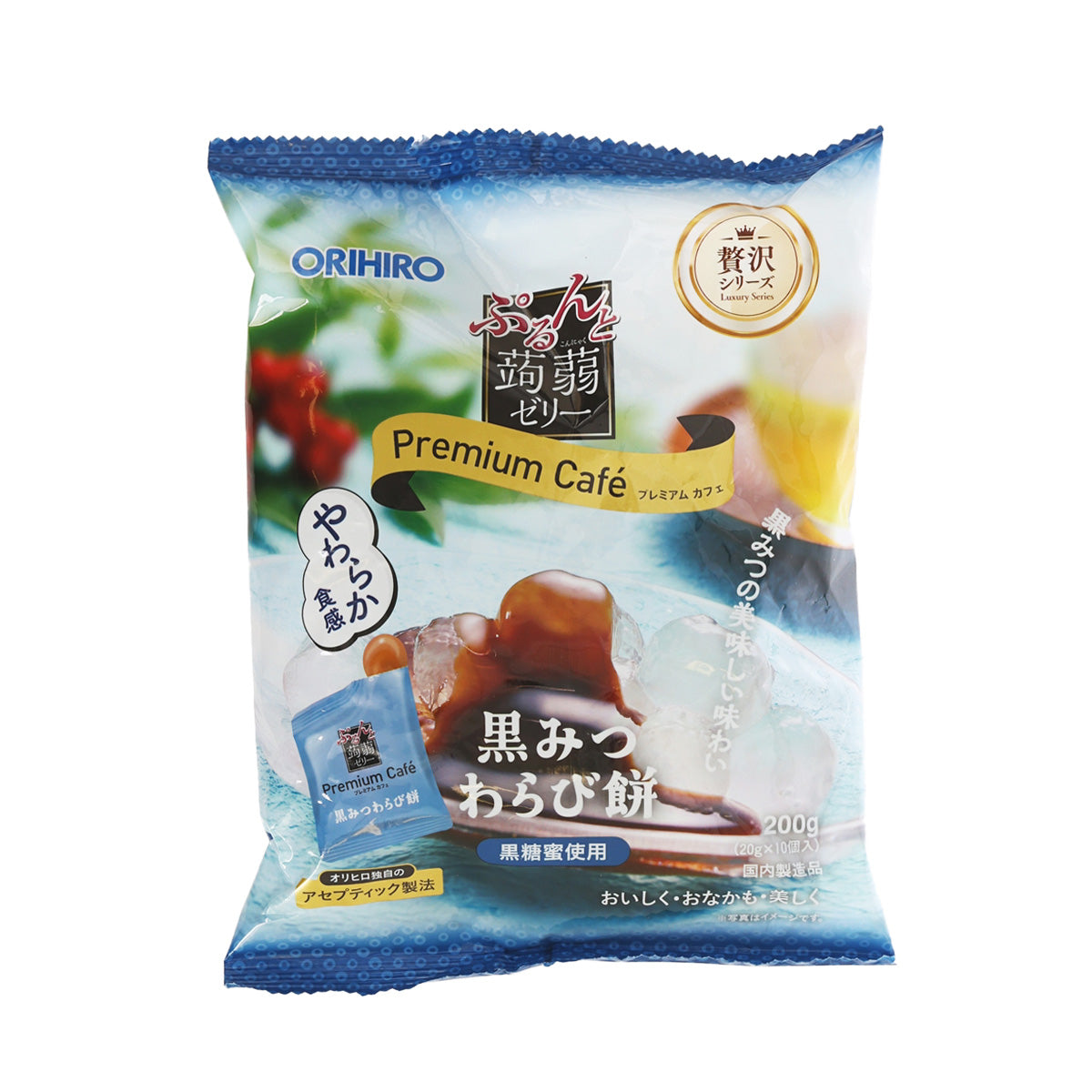 ORIHIRO konnyaku jelly snack bag, Kuromitsu warabi mochi flavor