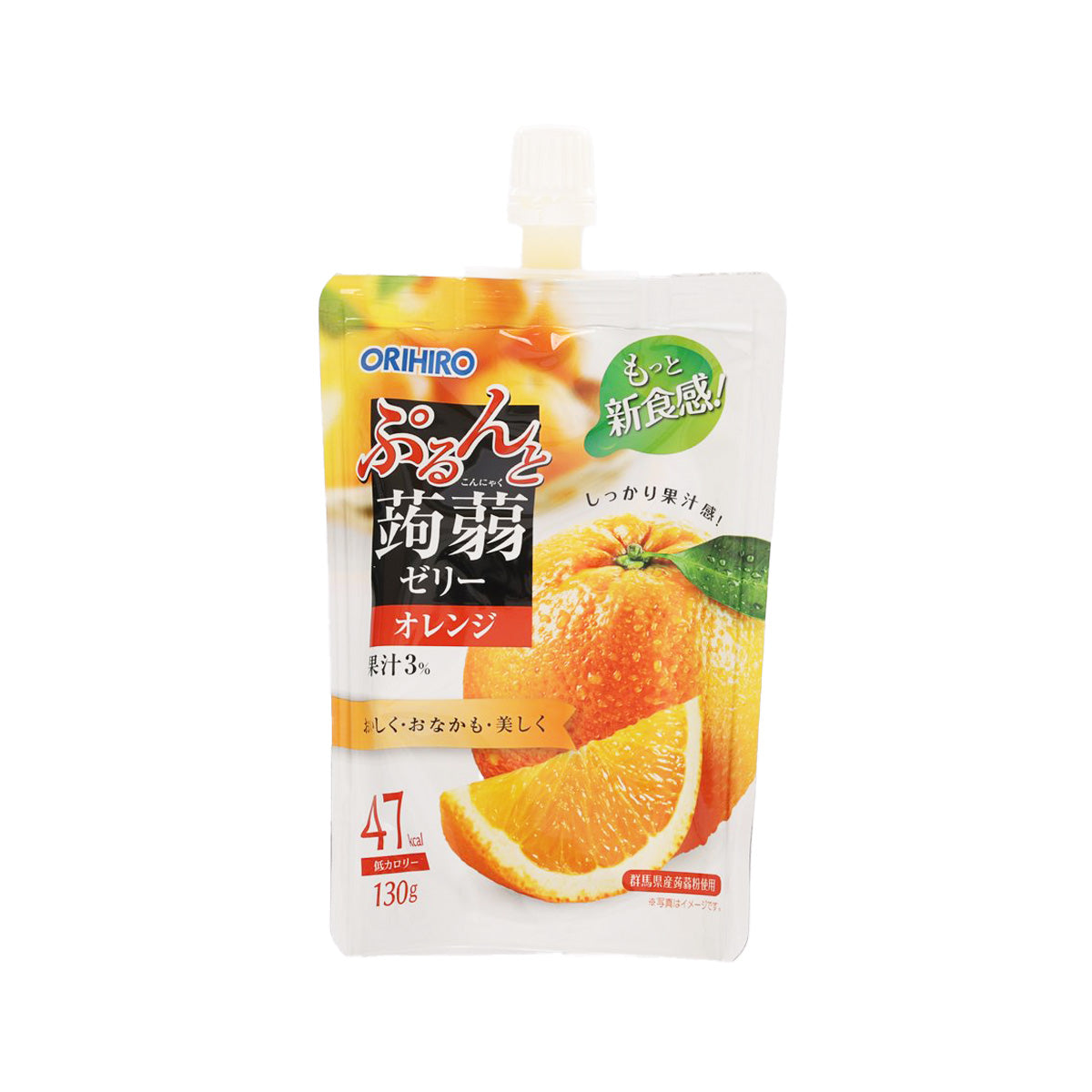ORIHIRO konjac jelly drink pouch, orange flavor, 130 g, front label