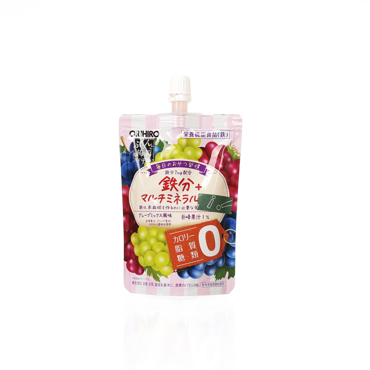 ORIHIRO konjac jelly drink pouch, grape fruit print, screw spout