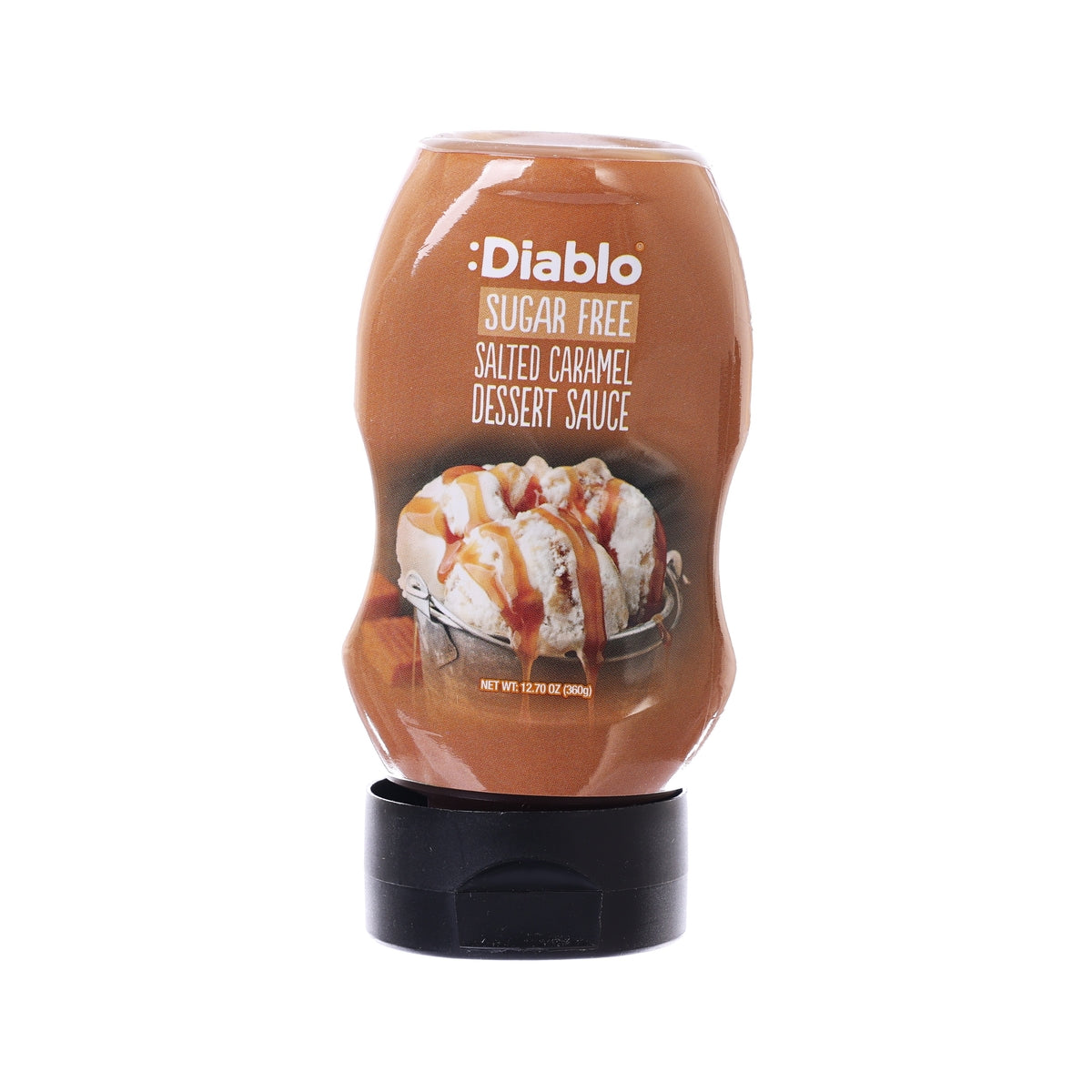 DIABLO sugar-free salted caramel dessert sauce bottle, front label