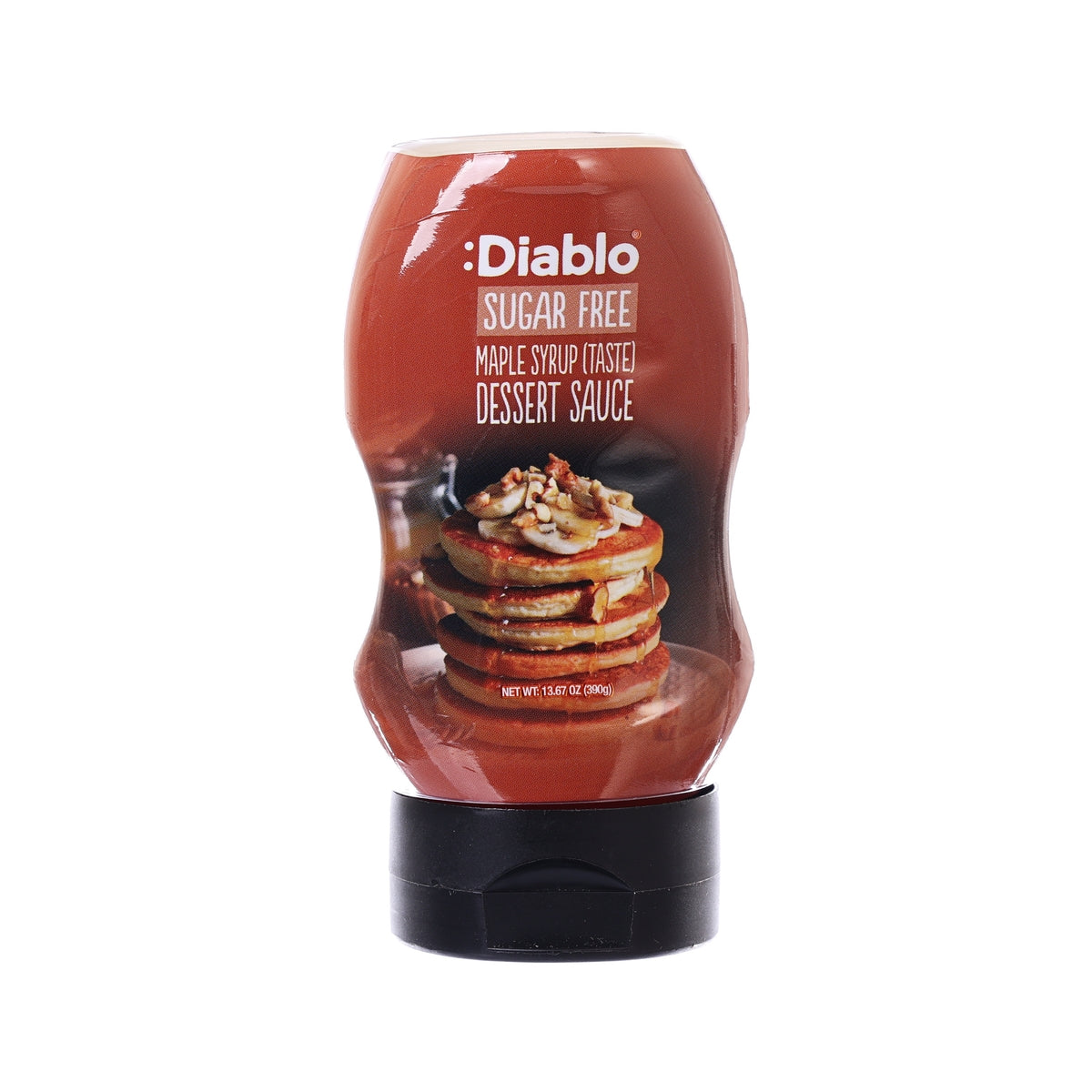 DIABLO sugar-free maple syrup dessert sauce bottle, red label front