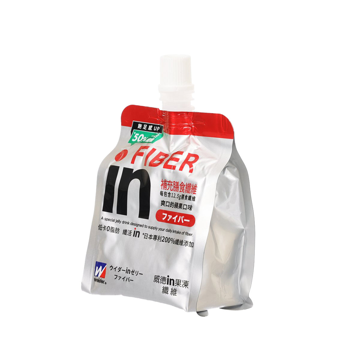 WEIDER in Jelly fiber drink pouch, red cap with side view of front label