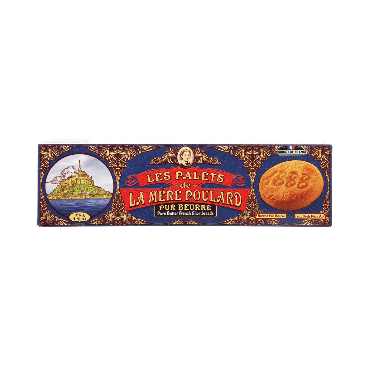 LAMEREPOULARD butter shortbread biscuit box, front artwork and cookie illustration