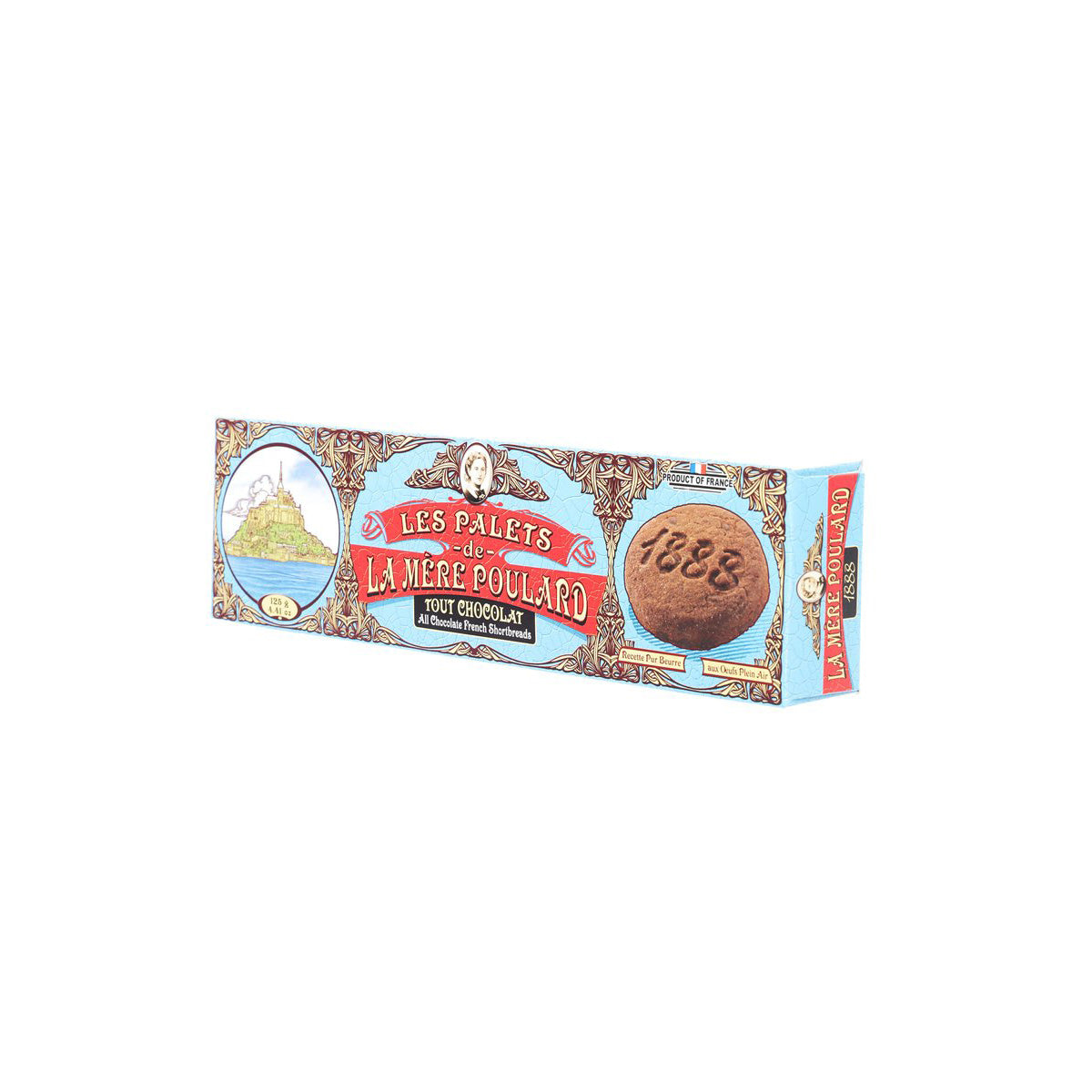 French chocolate shortbread biscuits package front with side seal label