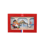 Red LAMEREPOULARD bear travel biscuits gift box with rider bicycle illustration