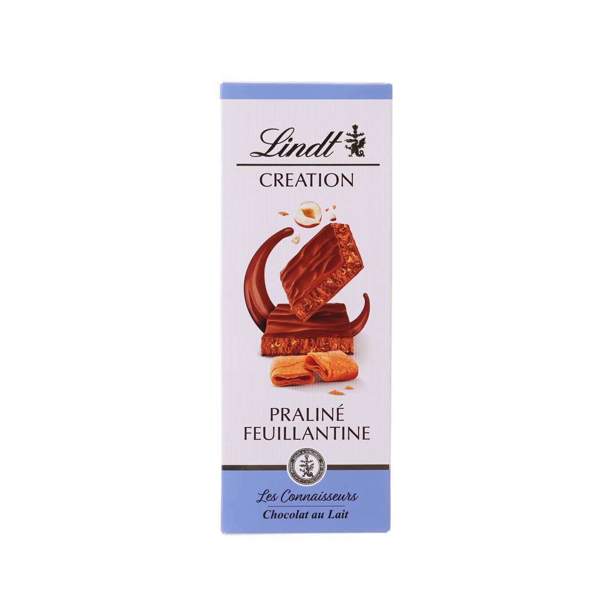 LINDT Creation milk chocolate bar with hazelnut praline and feuilletine, 110g