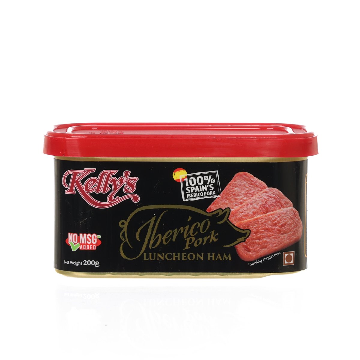 Iberico pork luncheon ham tub with red lid and front label