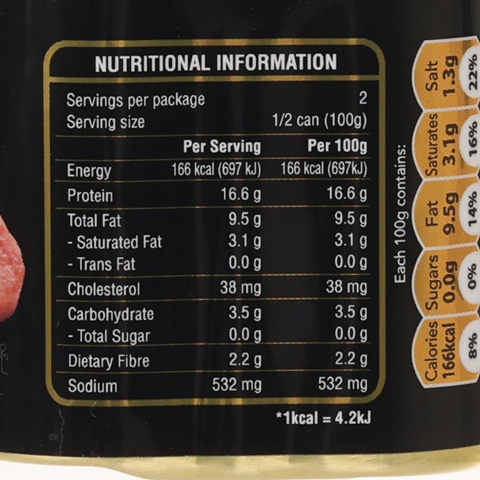Nutrition information panel close-up with servings, fats, carbs, and sodium
