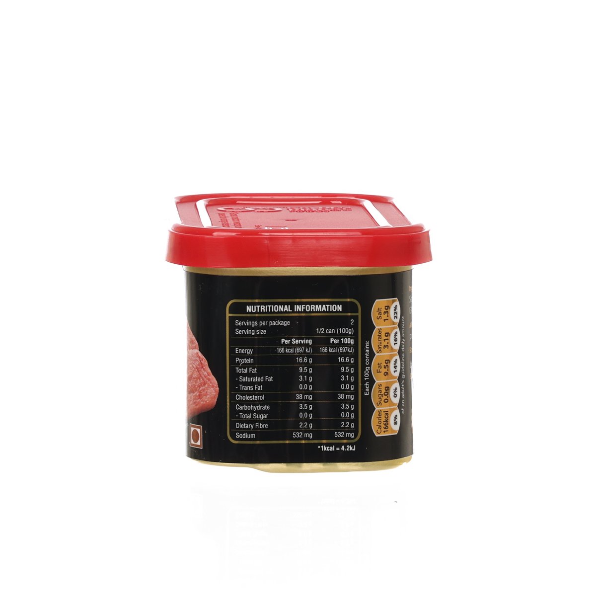 Iberico pork luncheon ham tub side panel with nutrition details