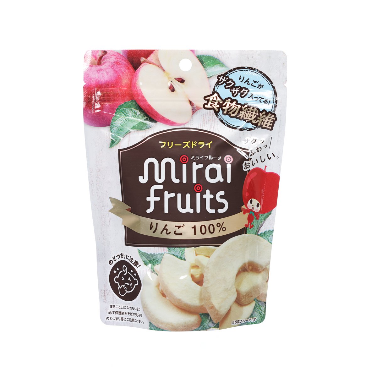 MIRAI Fruits apple snack pouch, transparent window and fruit graphics, 10 g