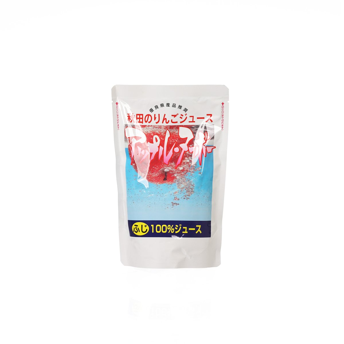 Apple juice pouch (180g) with 100% label and colorful front graphic