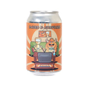 Vodka lemon tea can with orange robot cartoon graphic and Dazed & Confused text