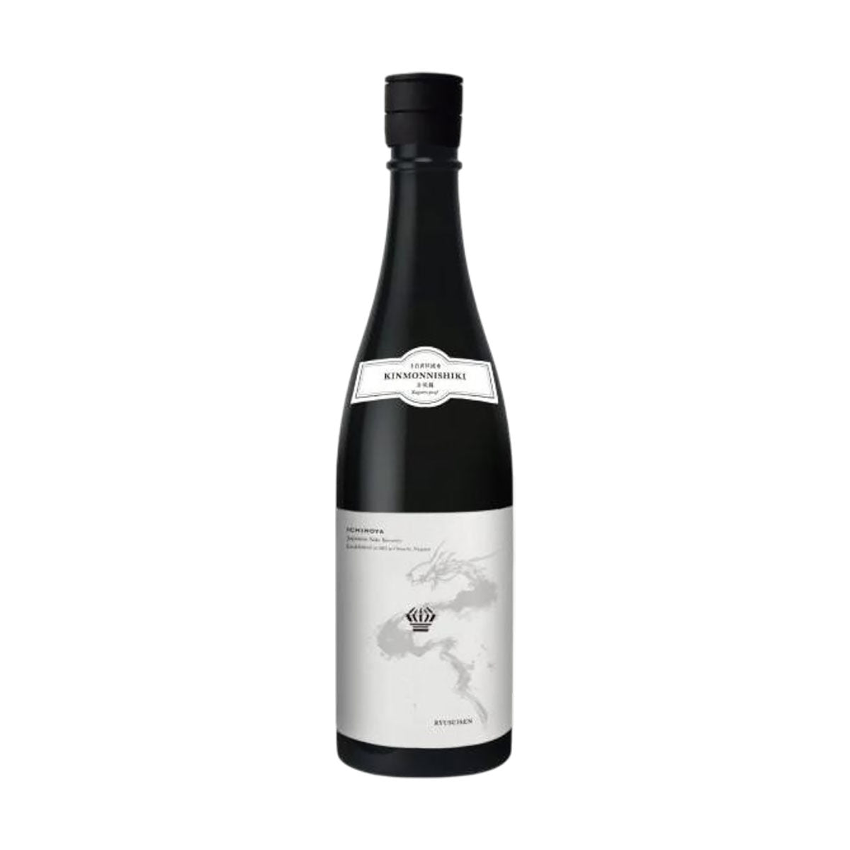 720 mL sake bottle with black cap and white label