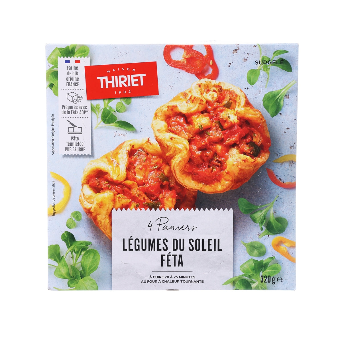 4 vegetable and feta cheese puff pastries package, 320 g, front view