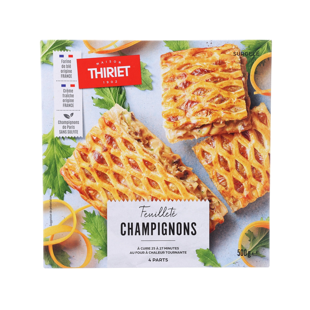 Mushroom puff pastry pack with 4 pieces, 500g, THIRIET brand
