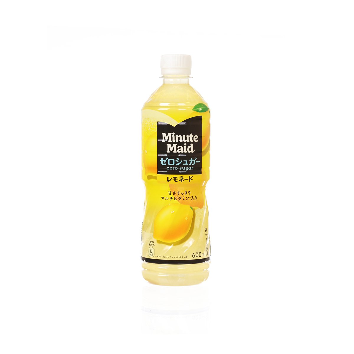 MINUTE MAID zero sugar lemon PET bottle, 600 mL, front label, yellow drink