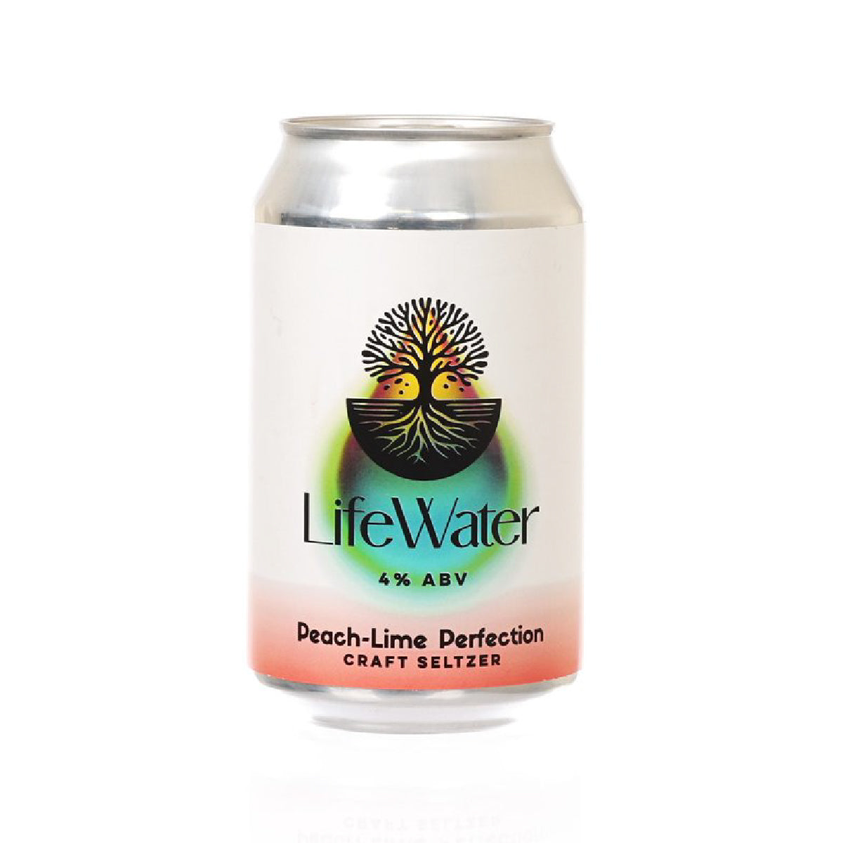 Craft seltzer can, LifeWater Peach-Lime Perfection, 330 mL, 4% ABV