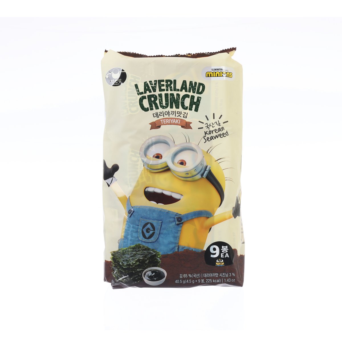Korean teriyaki crunchy seaweed snack pouch with Minions character