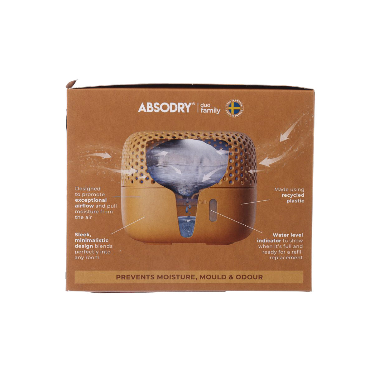 ABSODRY moisture absorber refill box with window showing orange perforated pouch