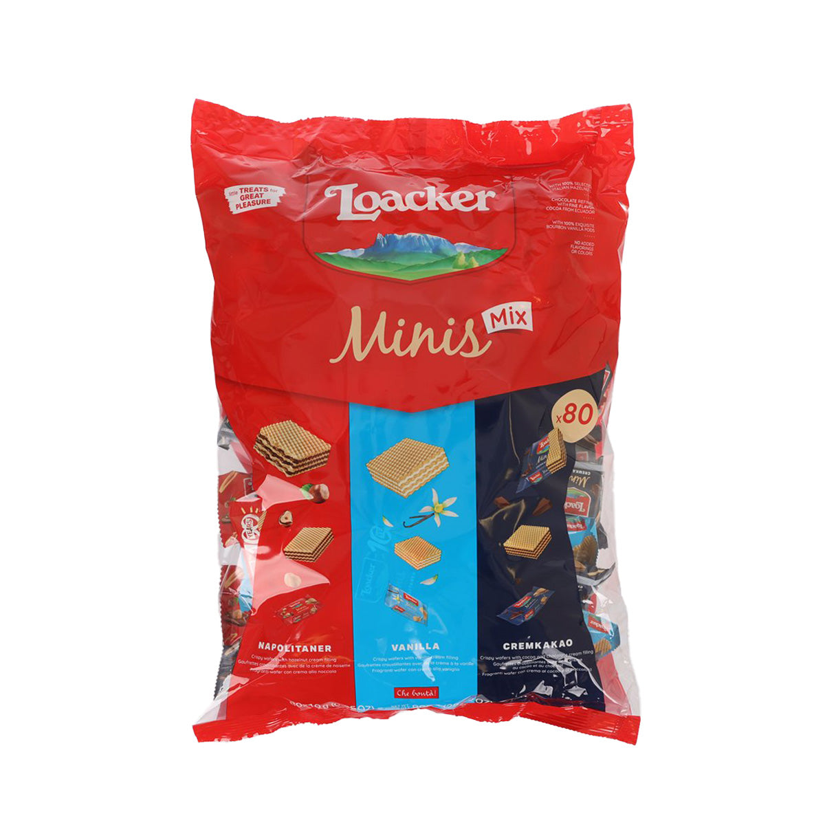 LOACKER MinIs Mix assorted wafer bag, red packaging with assorted wafer squares