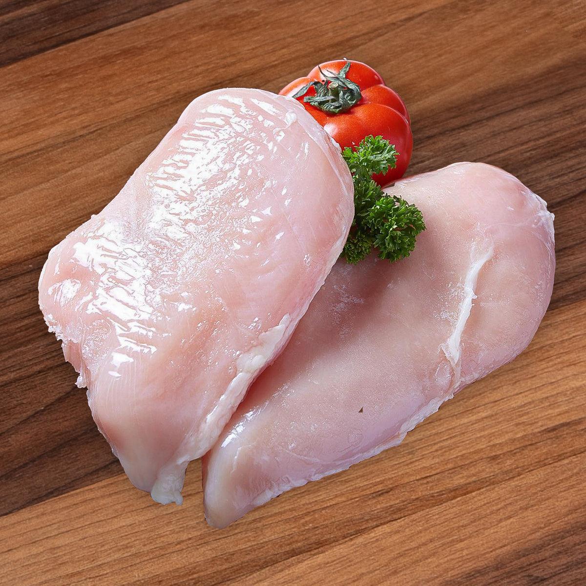 Frozen boneless chicken breast, IQF, raw pale pink halves