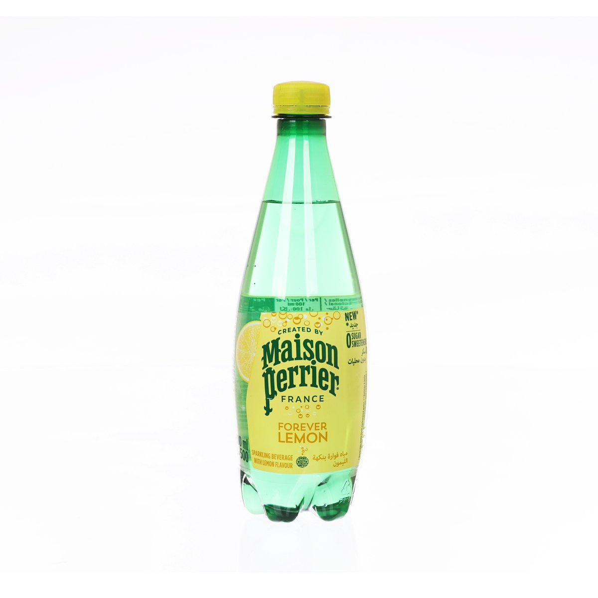 MAISON PERRIER lemon flavored sparkling mineral water PET bottle, front label view