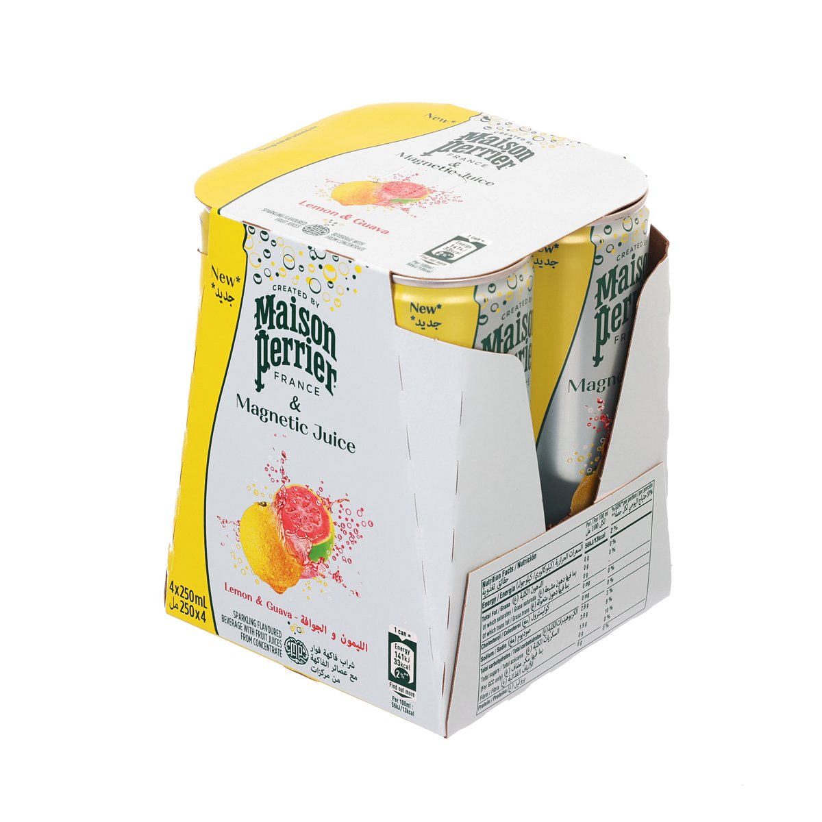 4-pack sparkling water carton, lemon & guava, 250 mL cans