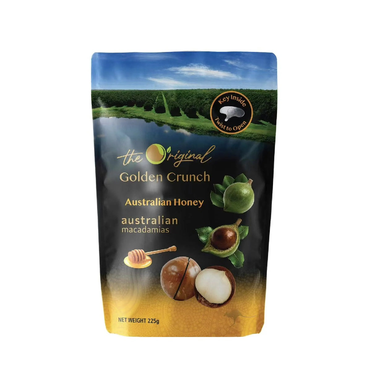 Golden crunch honey macadamia nut pouch, 225g