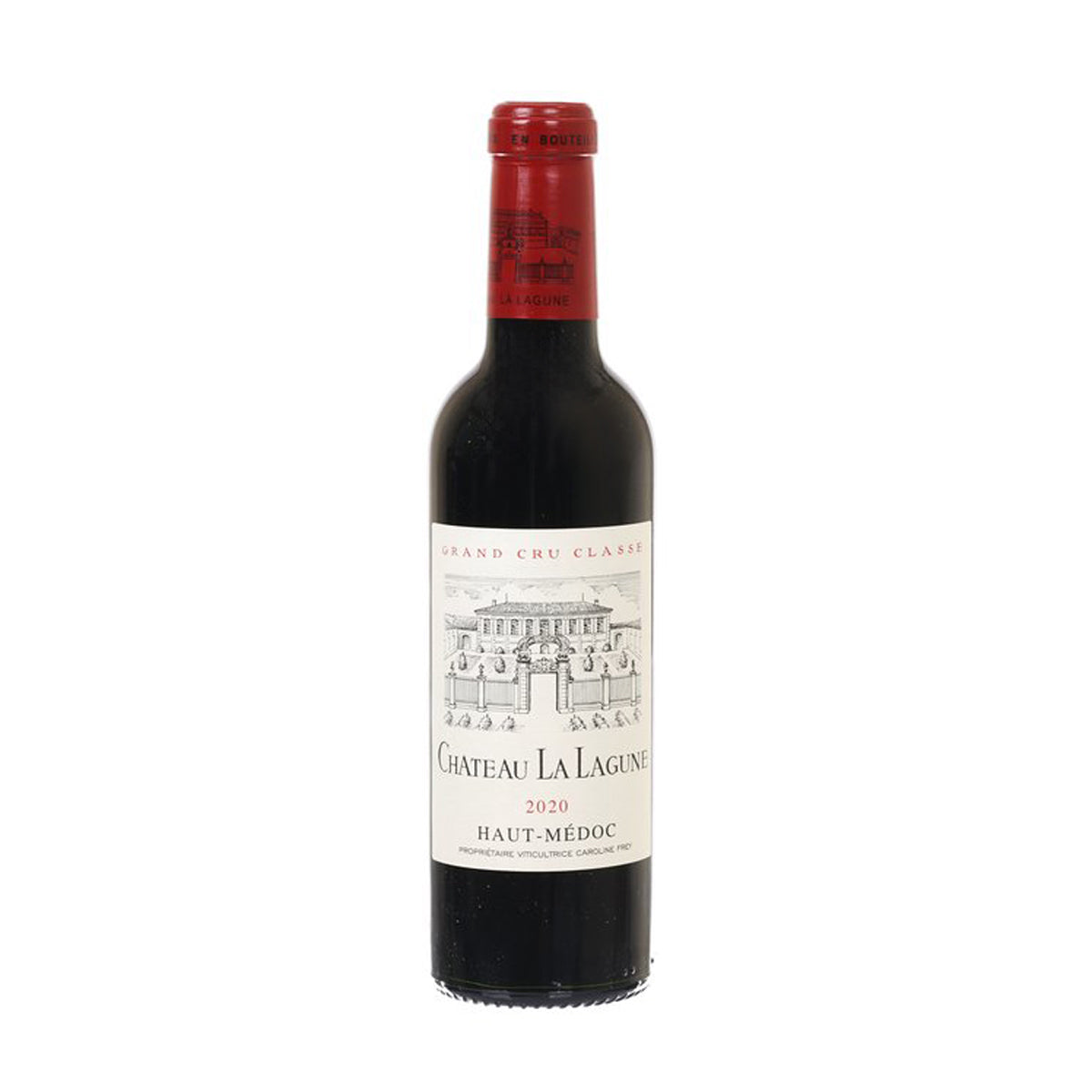 Red wine bottle with red foil cap and Chateau La Lagune Haut-Medoc label
