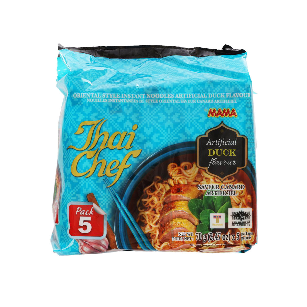 Instant noodle multipack in blue, Duck Flavour (5 x 70g) by Thai Chef Mama