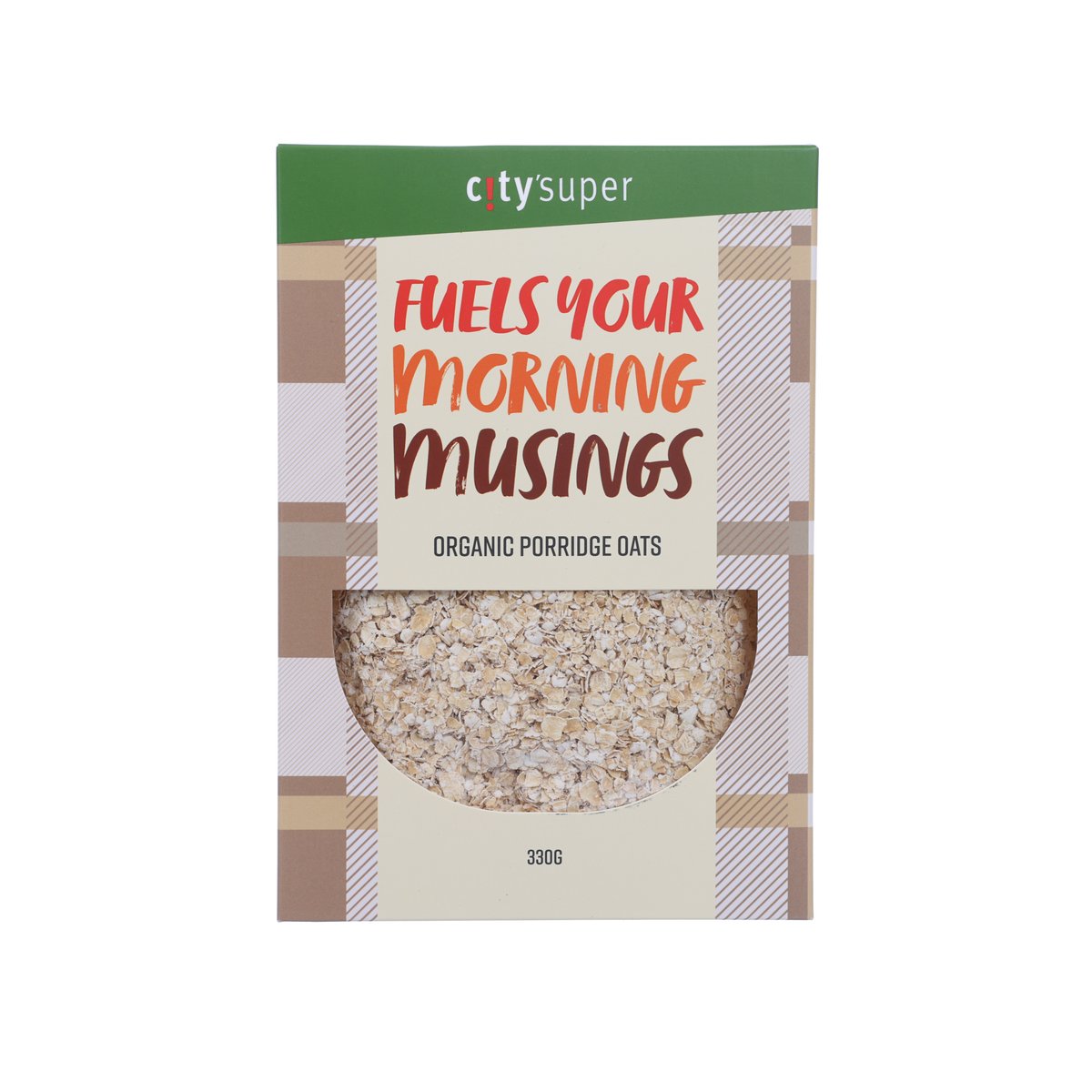Organic porridge oats carton, 330 g, with front serving cutout