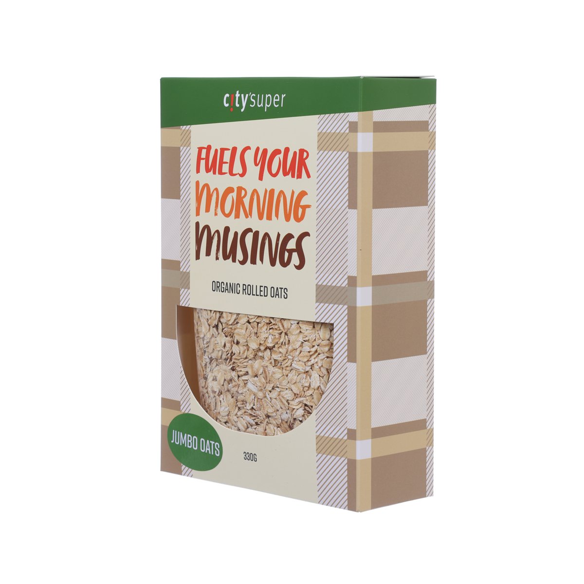 Organic rolled oats box with window, jumbo oats, 330 g