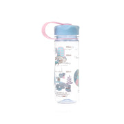 SANRIO 25 water bottle, 350ml clear plastic with blue cap and pink carry loop