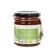 Organic coconut flower nectar jar 270g with amber glass and black lid