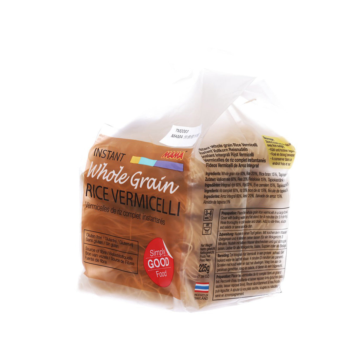 MAMA instant whole grain rice vermicelli pouch, side panel and serving info