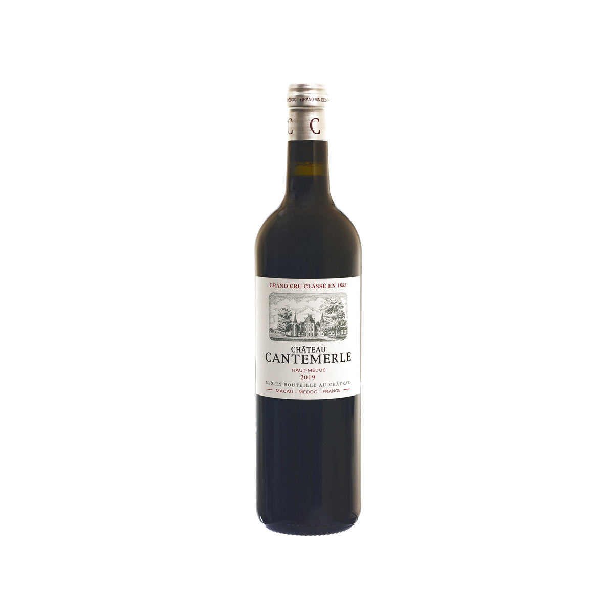 Chateau Cantenmerle Haut-Medoc 2019 wine bottle, foil-capped dark glass