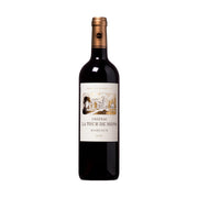 Burgundy wine bottle with CHATEAU LA TOUR DE MONS label, cork top