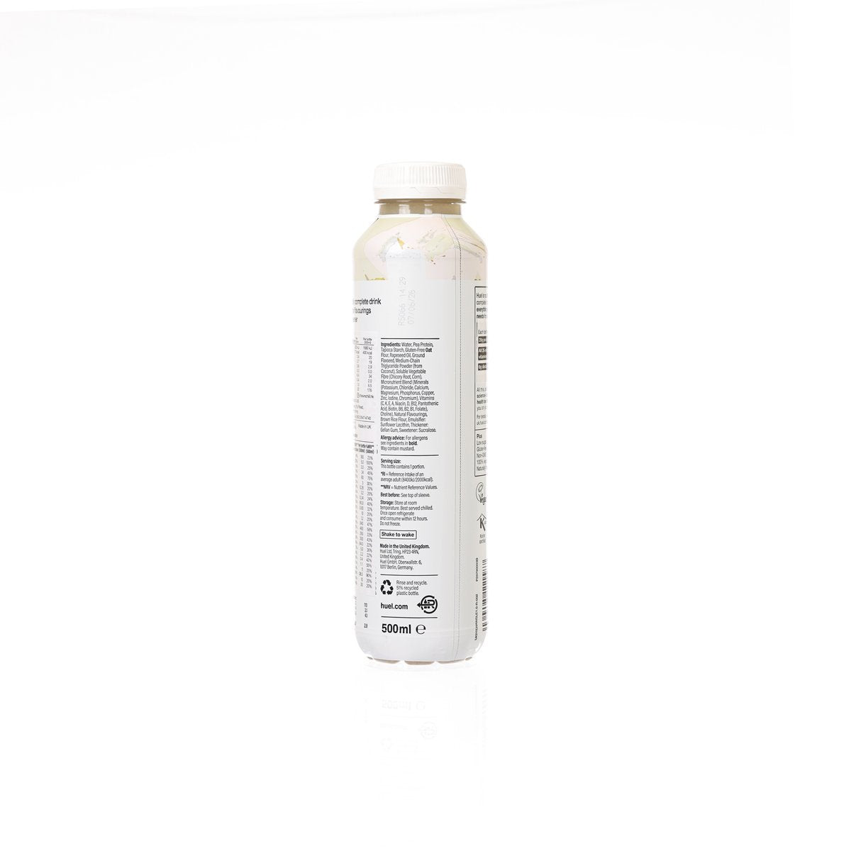 Vanilla protein meal drink bottle (PET), 500 mL, back label details