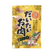 Soy meat snack pouch, salt basil flavor, gold package with grilled meat slices