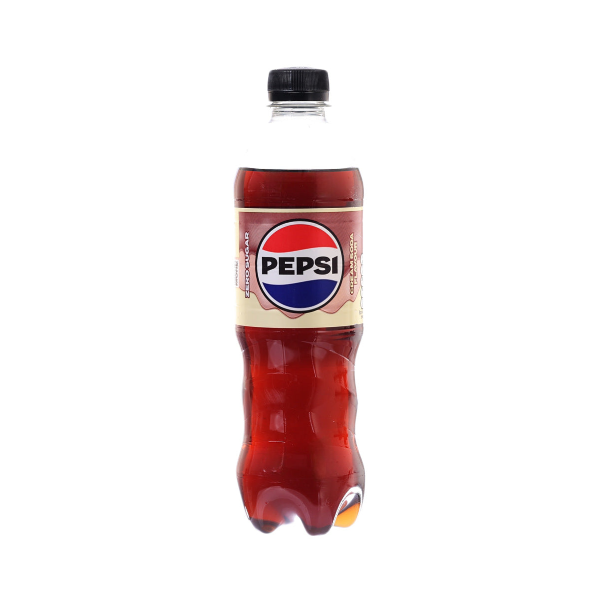 Pepsi Zero Cream soda PET bottle with black cap and red label, 500 mL