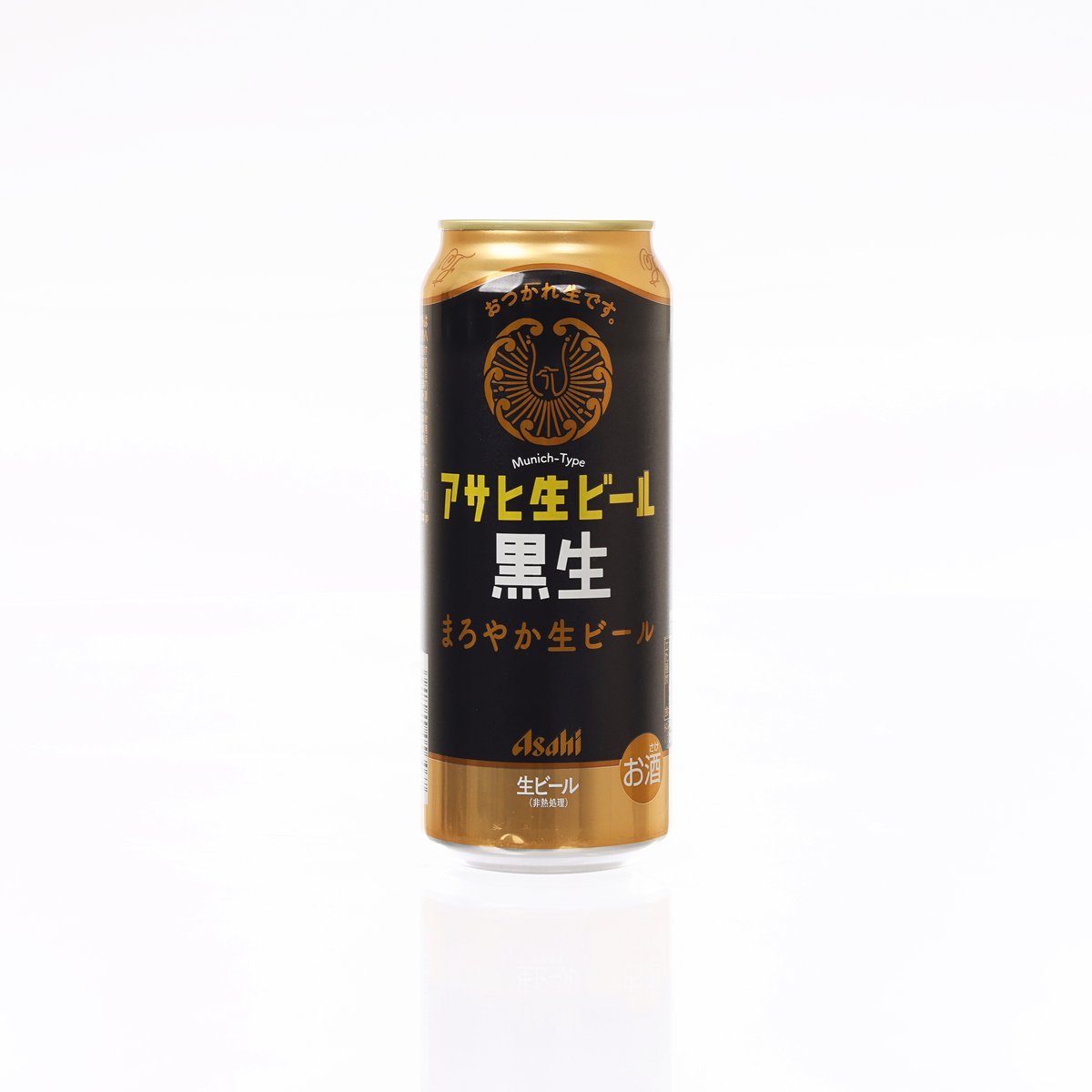 Black beer can with gold top and front label text, 500mL size