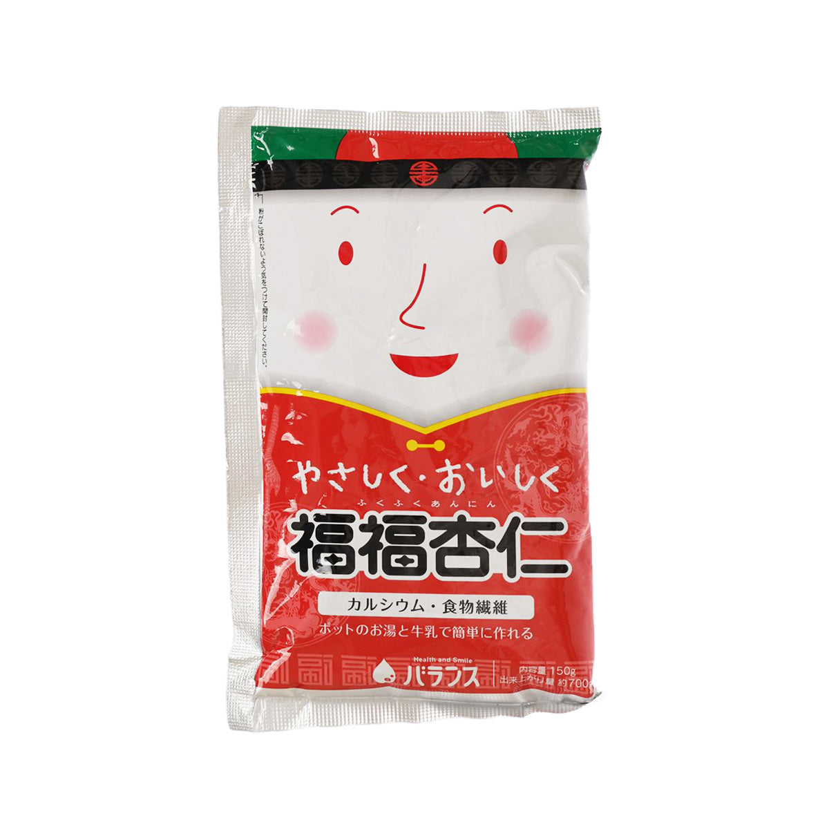Tofu pudding mix packet with red band and smiling face graphic