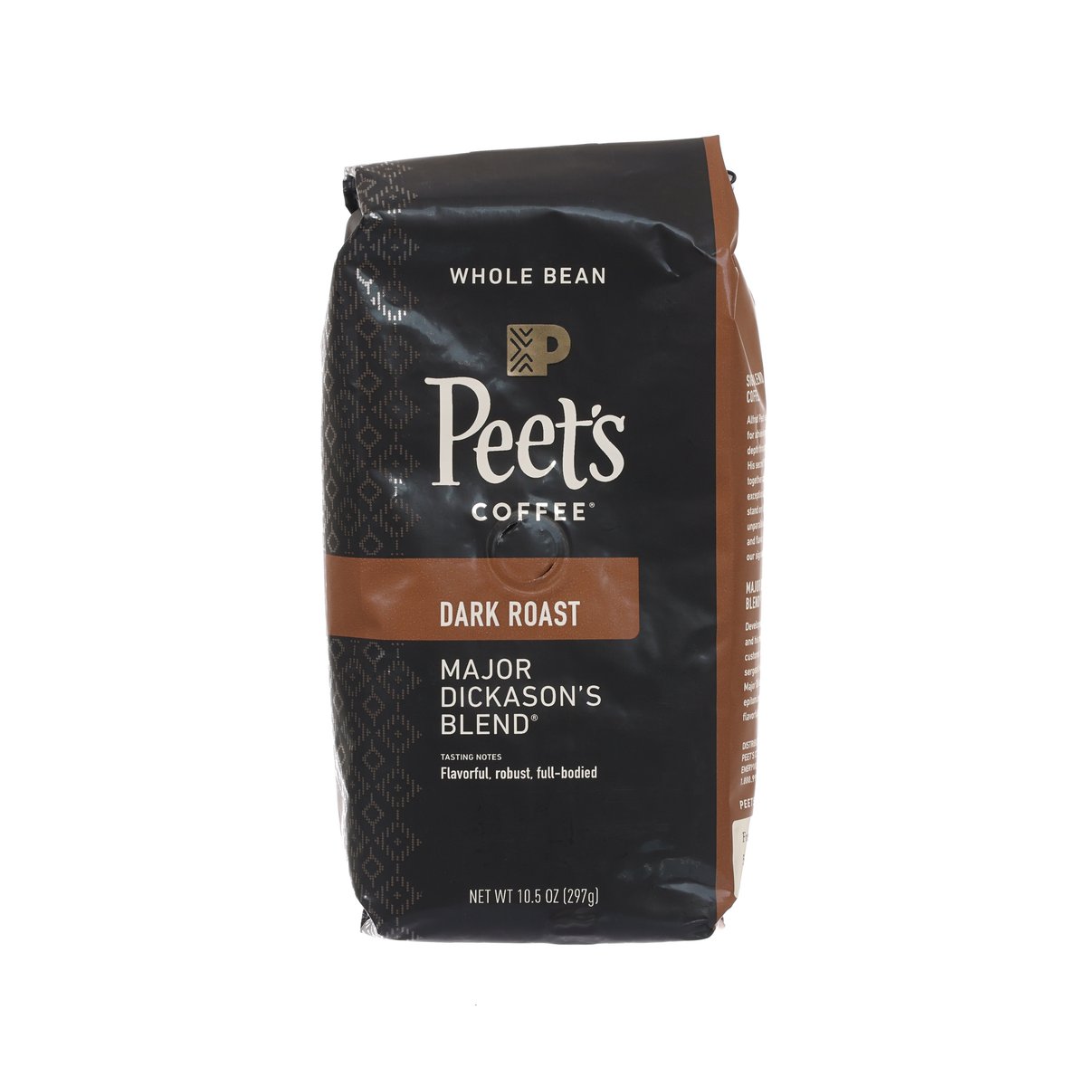 PEET'S whole bean dark roast coffee bag, Major Dickason's blend, 297 g